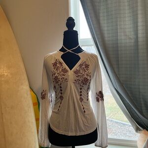 LIV Los Angeles Embroidered White and Pink Women's Top Tassels Coastal Cowgirl